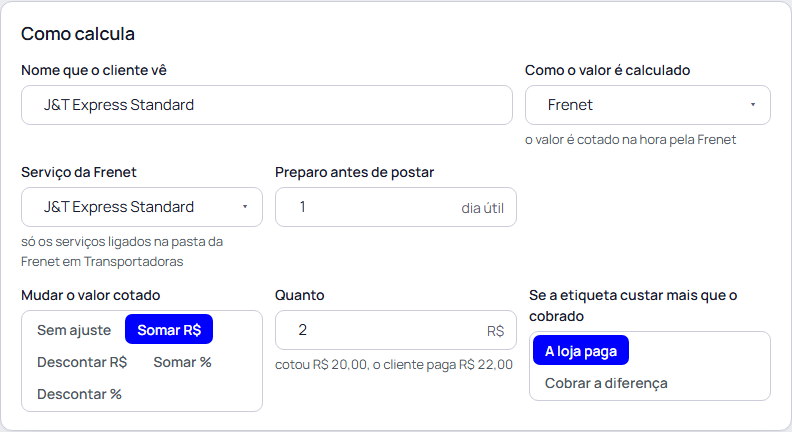 Passo 10: Crie o frete que o cliente vê