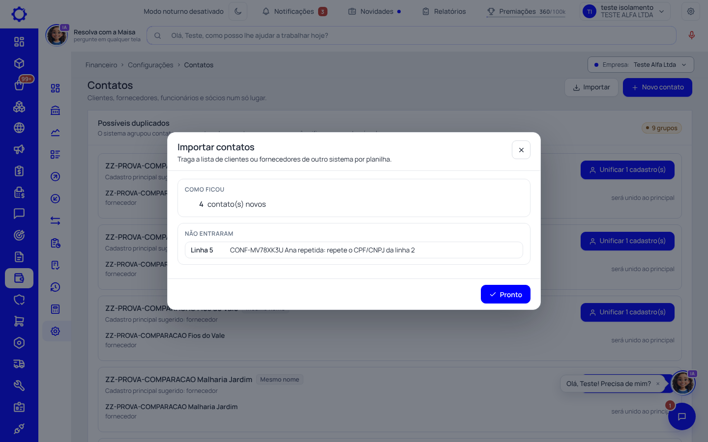Passo 3: Clique em «Importar N contatos»