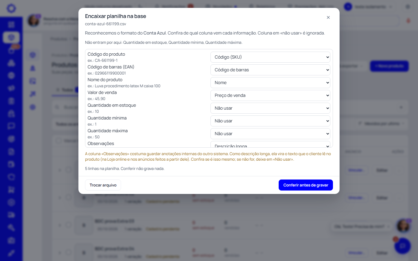 Passo 3: Diga de qual coluna vem cada informação