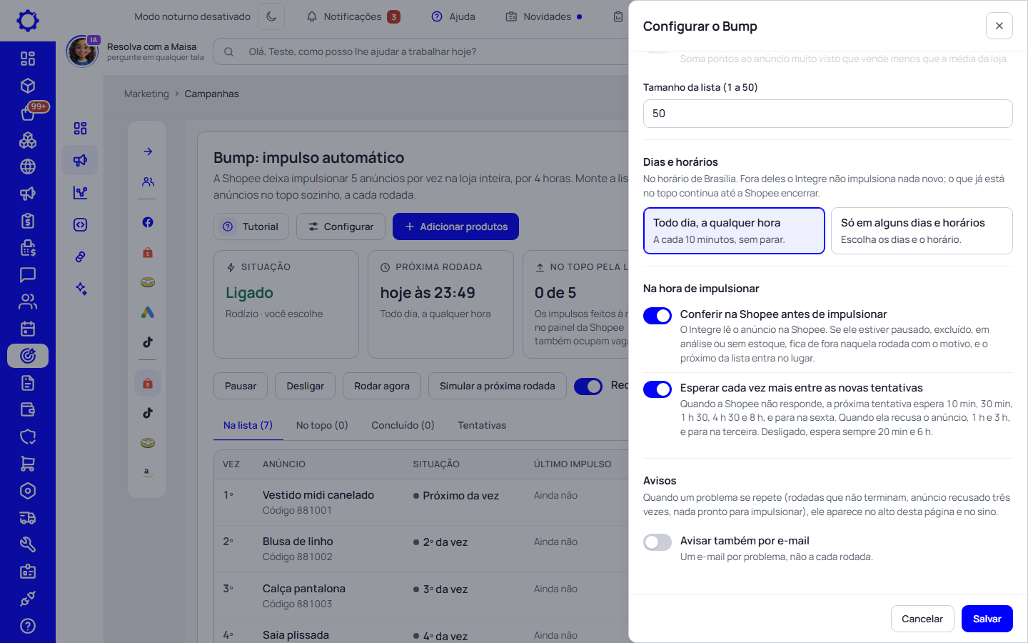 Passo 3: Diga o que fazer na hora de impulsionar