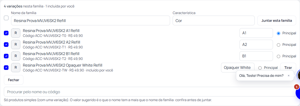 Passo 2: Confira a quantidade e inclua o que faltou