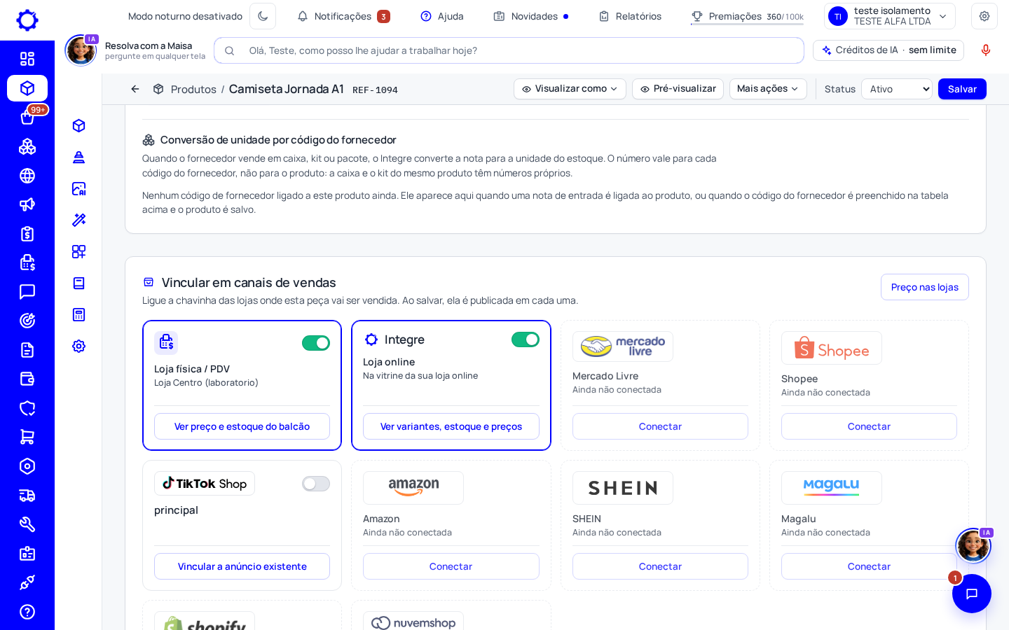 Passo 1: Abra o produto e vá em «Vincular em canais de vendas»