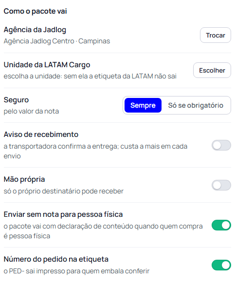 Passo 5: Diga como o pacote vai