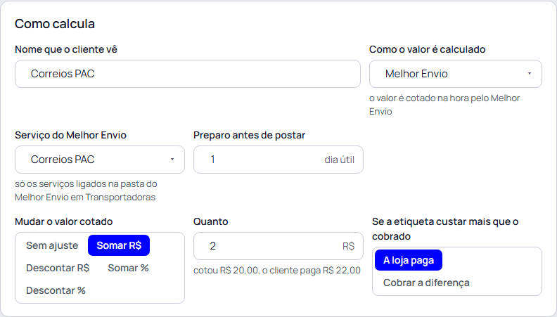 Passo 8: Crie o frete que o cliente vê