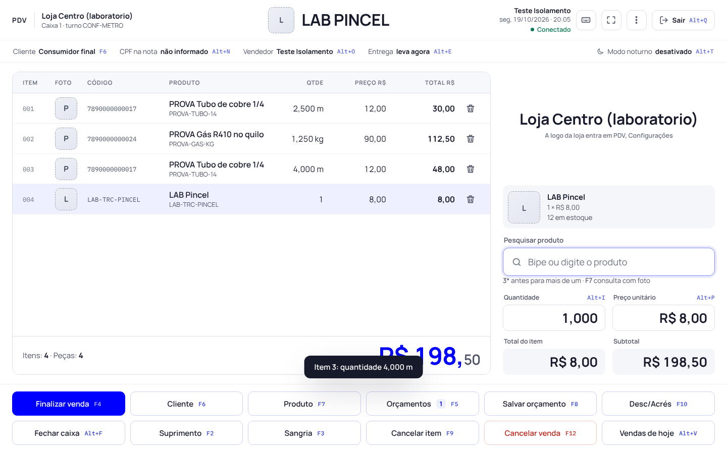Passo 5: A linha mostra a medida e o total