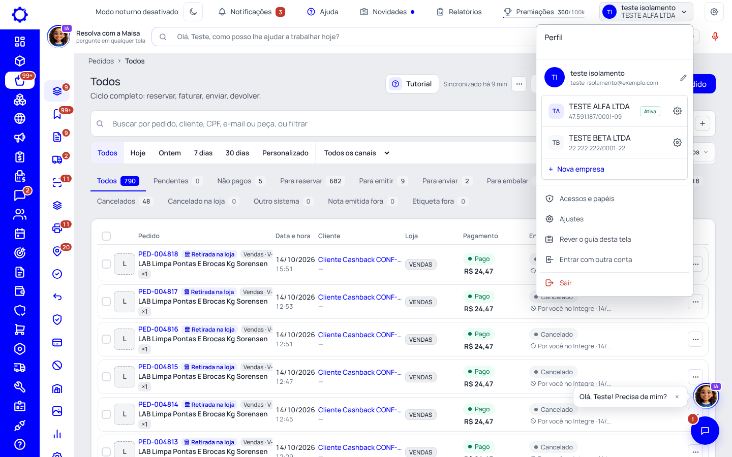 Passo 1: Abra o menu do perfil e clique na engrenagem