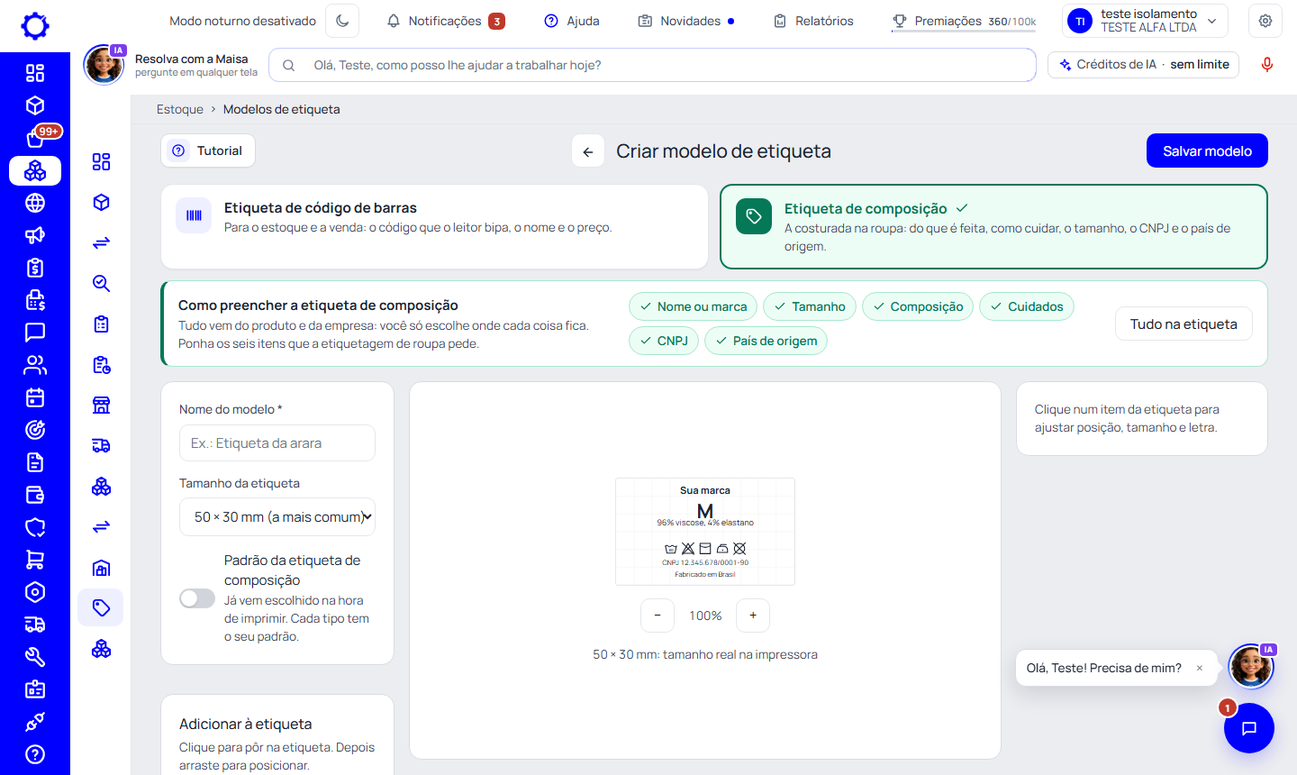 Passo 2: Escolha o tipo da etiqueta