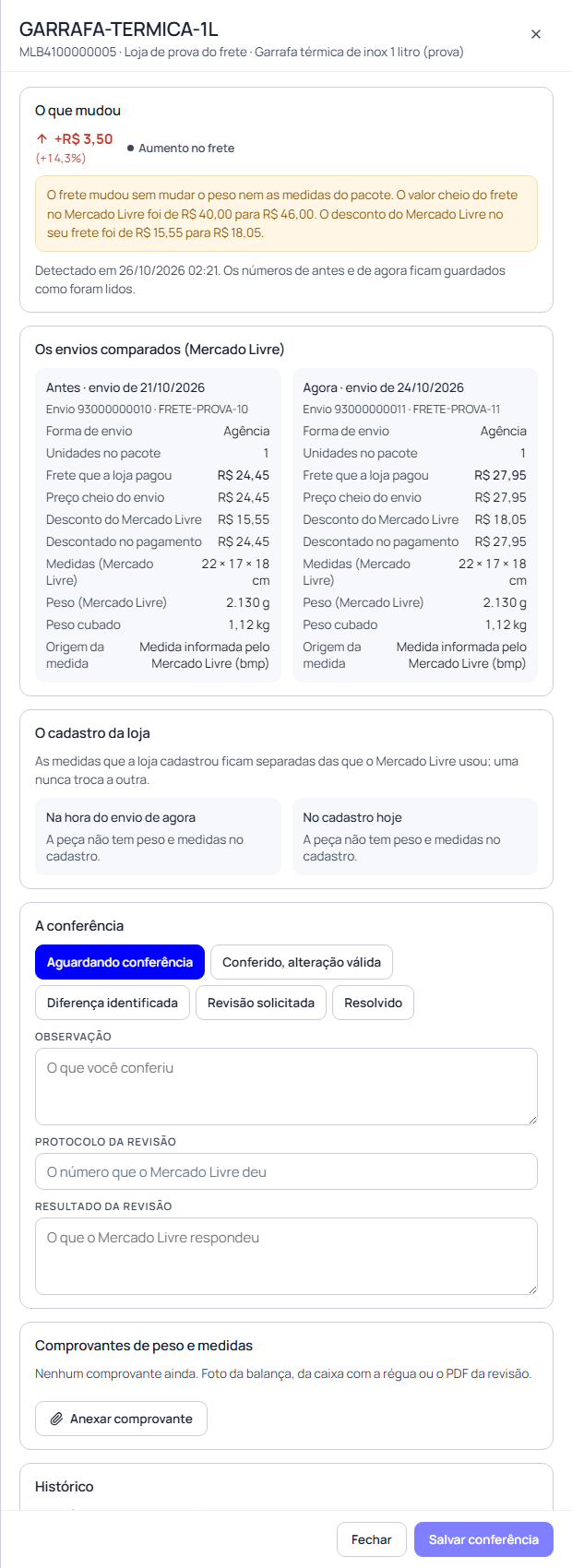 Passo 4: Abra os envios comparados