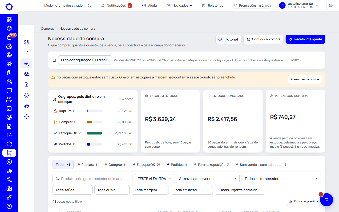 Passo 1: Abra Compras › Necessidade de compra