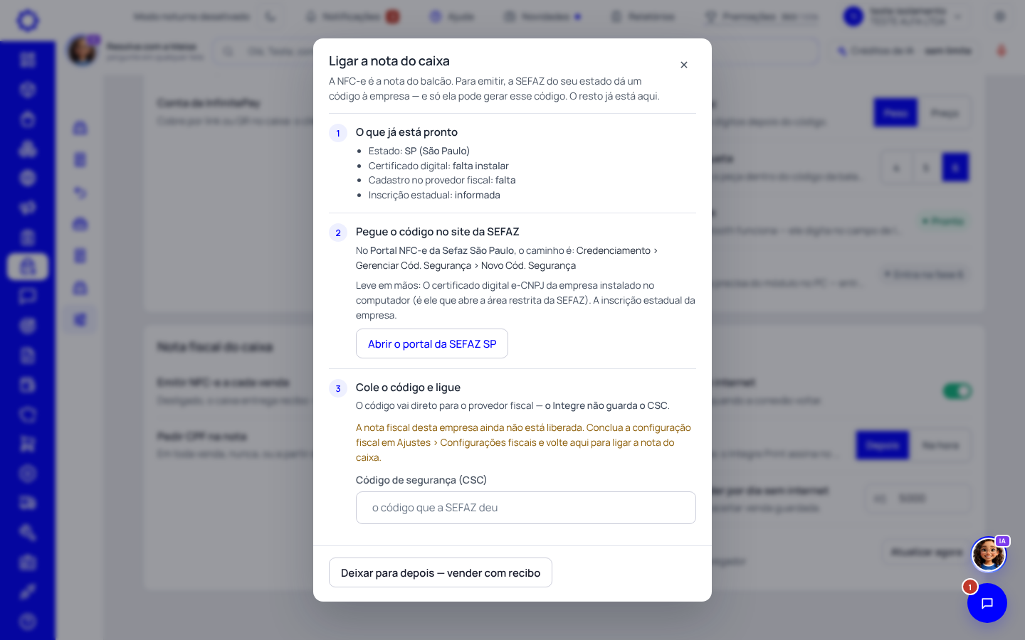 Passo 1: Ligue a nota com o código da SEFAZ