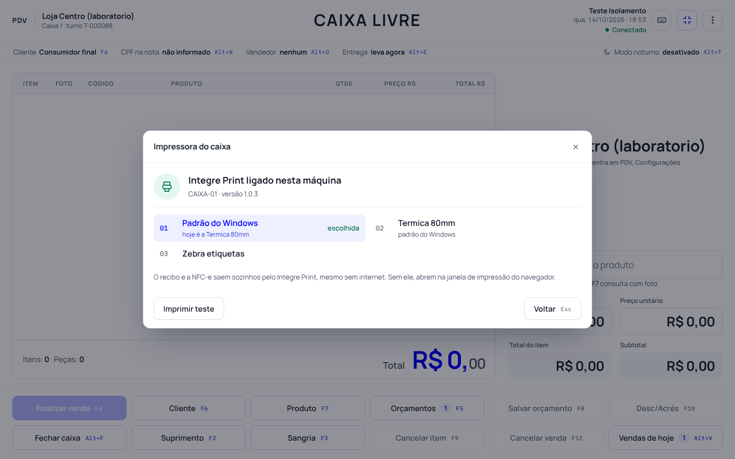 Passo 3: Instale o Integre Print e escolha a impressora