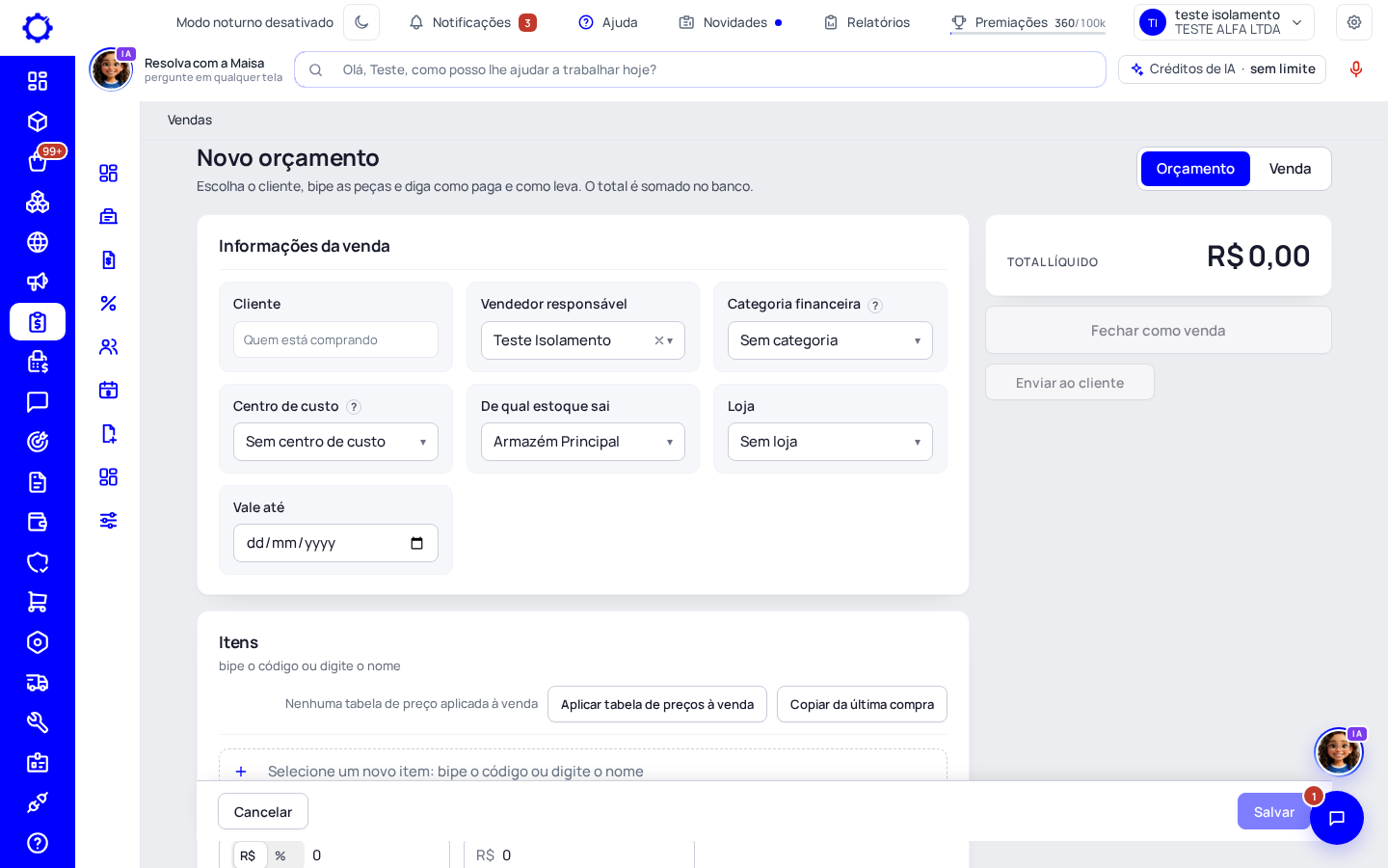 Passo 2: Escolha o tipo e o cliente