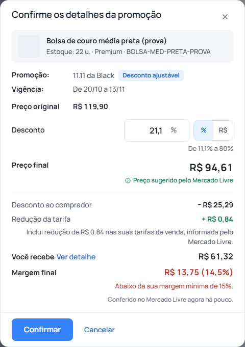Passo 6: Confirme os detalhes da promoção