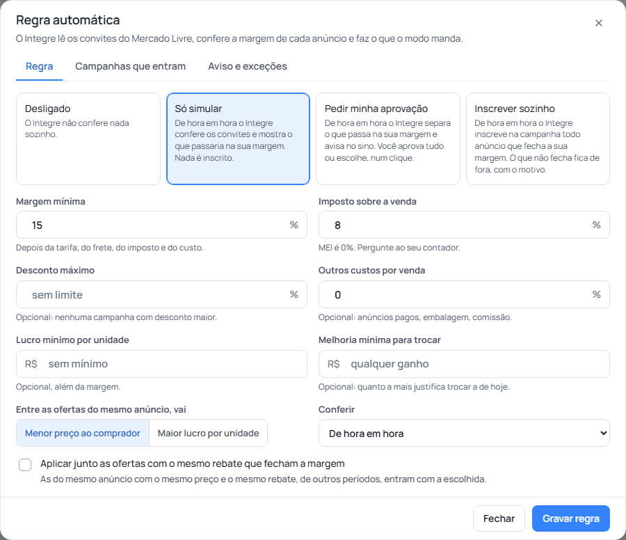 Passo 3: A regra automática fica numa linha
