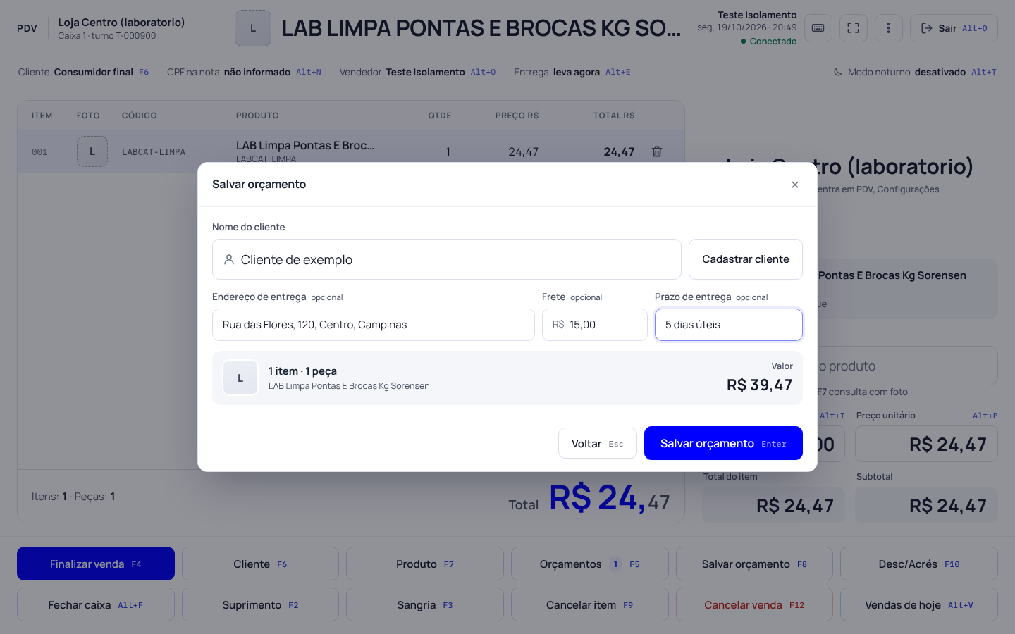 Passo 1: Guarde o orçamento com o F8