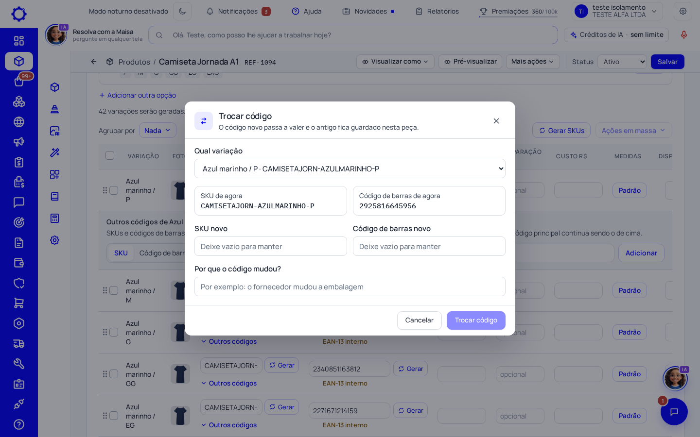 Passo 3: Para trocar o código, use «Trocar»