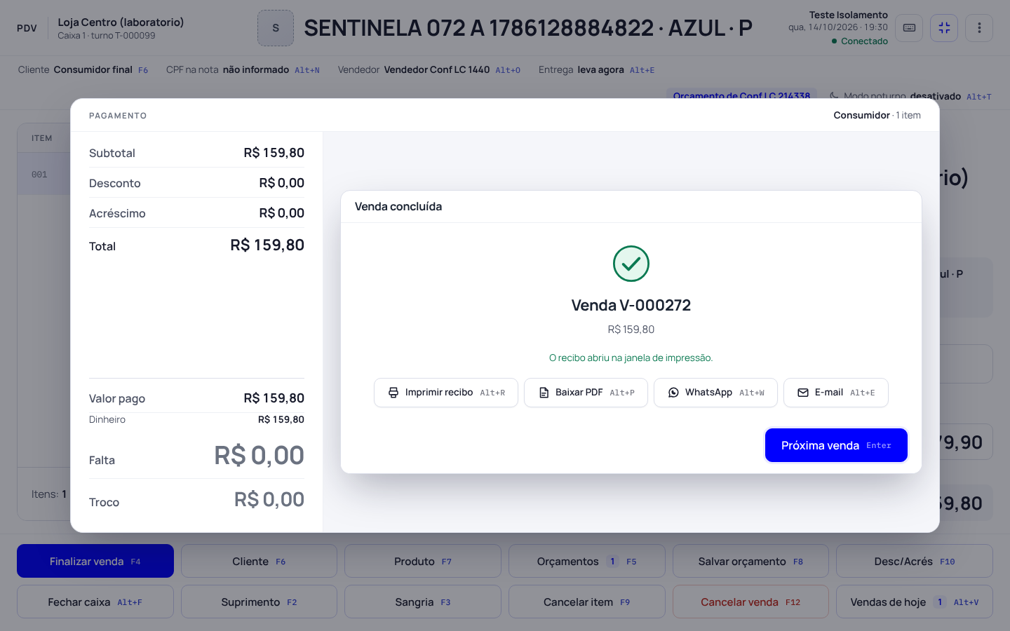 Passo 5: Venda concluída: recibo ou nota