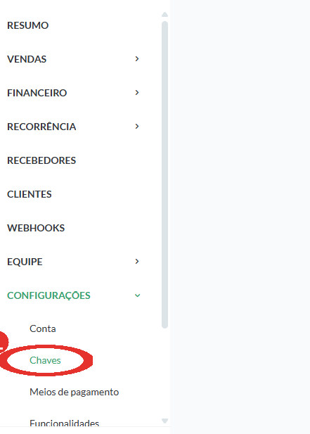 Passo 1: No painel do Pagar.me, abra Configurações › Chaves