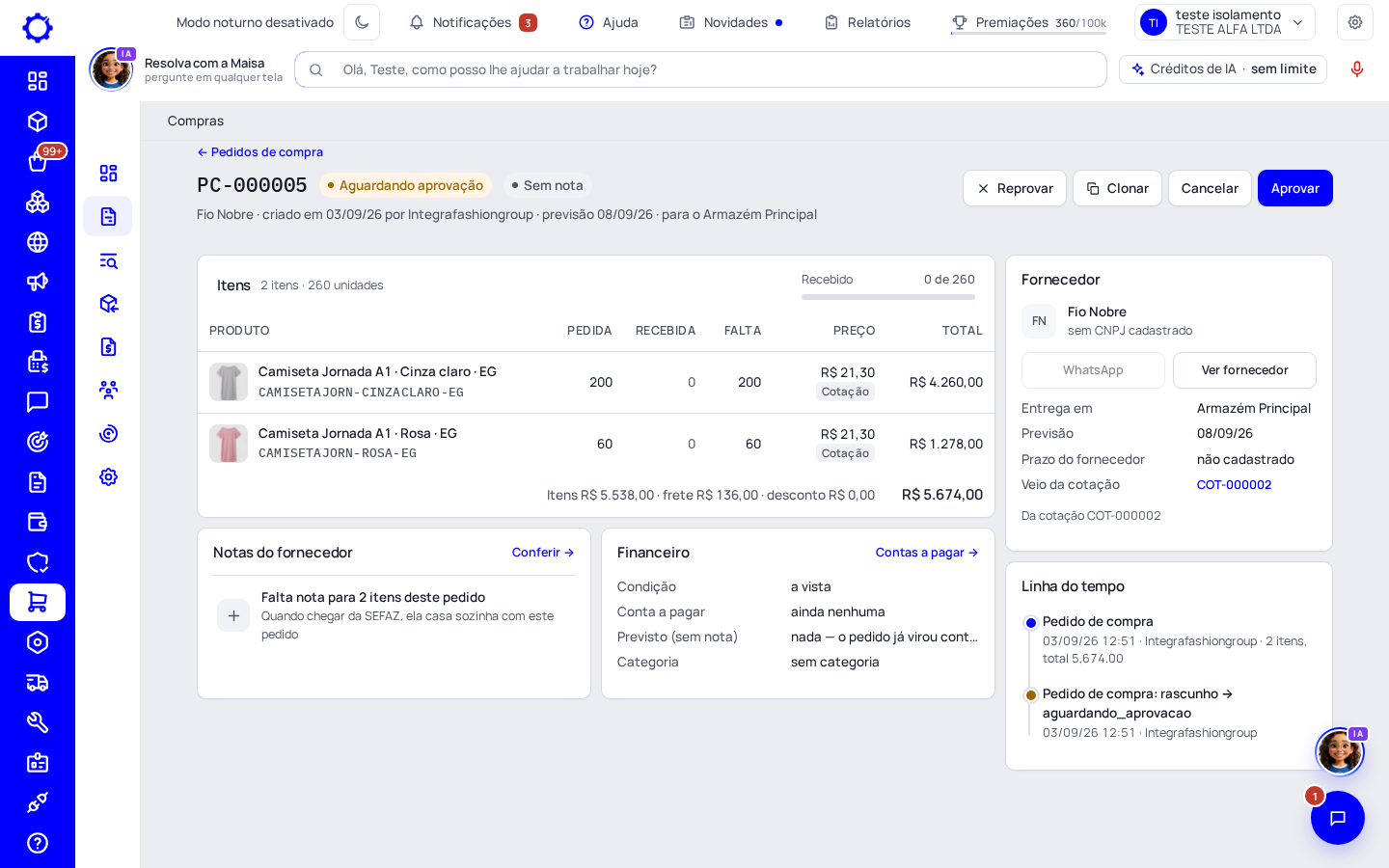 Passo 3: Aprove e mande ao fornecedor