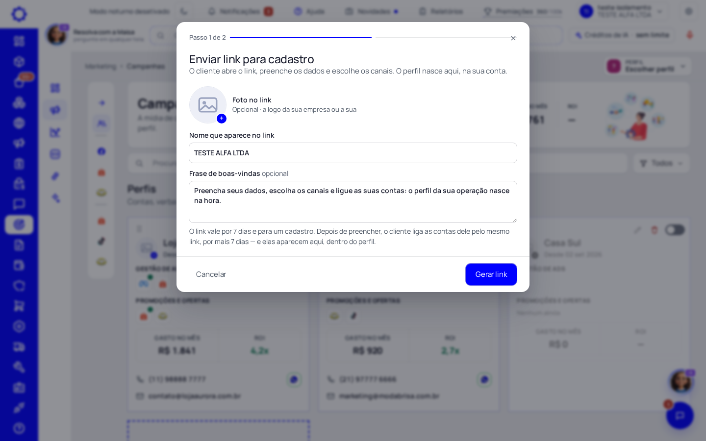 Passo 4: Clique em «Enviar link para cadastro»