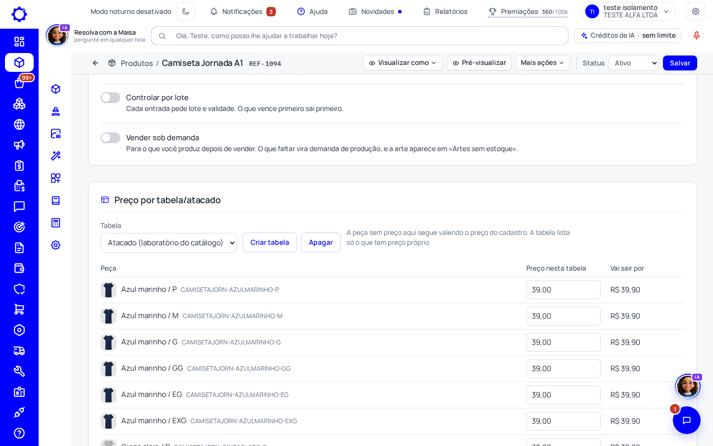 Passo 1: Abra o produto e vá em «Preço por tabela/atacado»