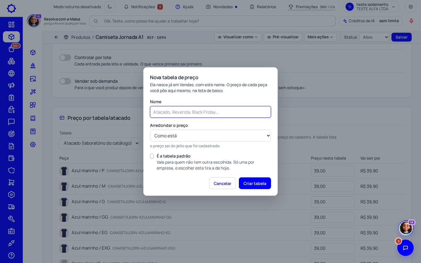 Passo 2: Ainda não tem tabela? Clique em «Criar tabela»