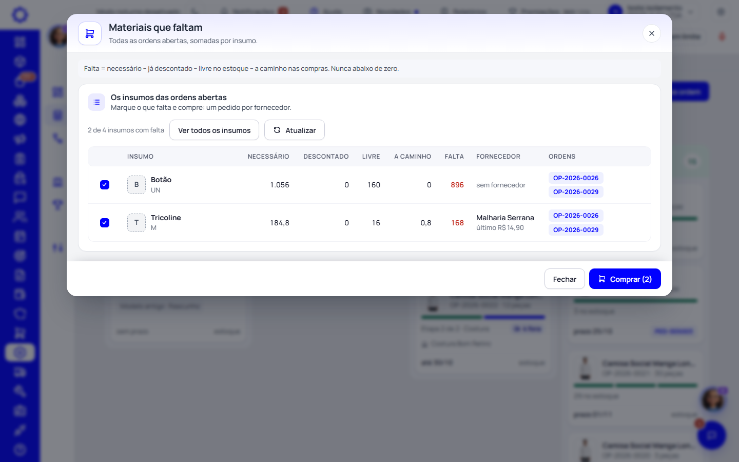 Passo 4: Veja os materiais que faltam