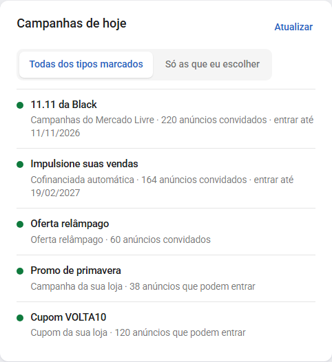 Passo 9: Confira as campanhas de hoje