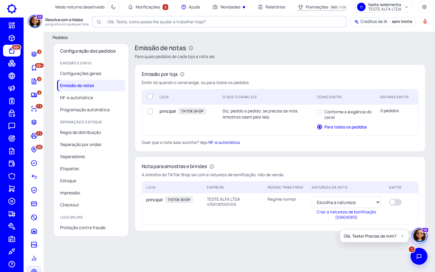 Passo 1: Escolha como emitir em cada loja