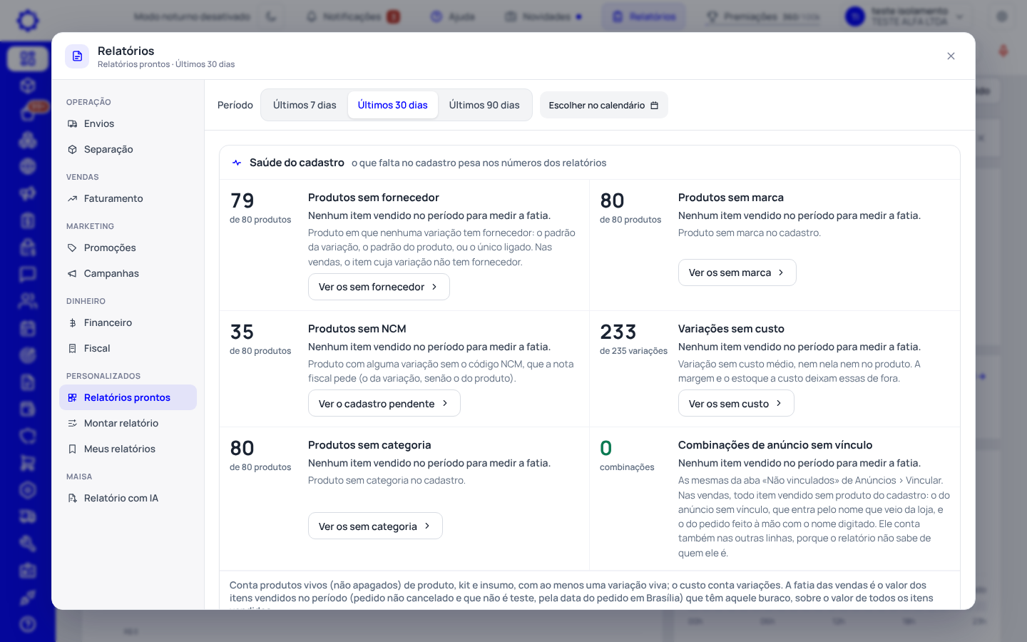 Passo 2: Abra «Relatórios prontos»