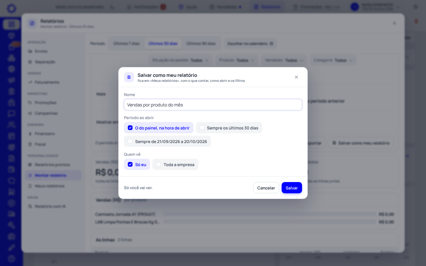 Passo 5: Guarde com «Salvar como meu relatório»