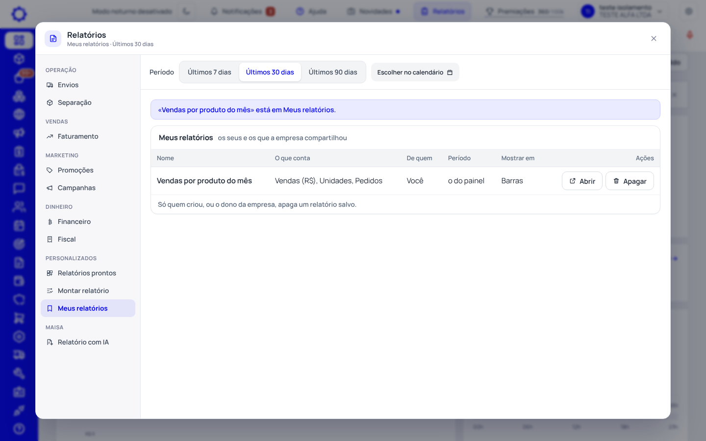 Passo 6: Abra de novo em «Meus relatórios»