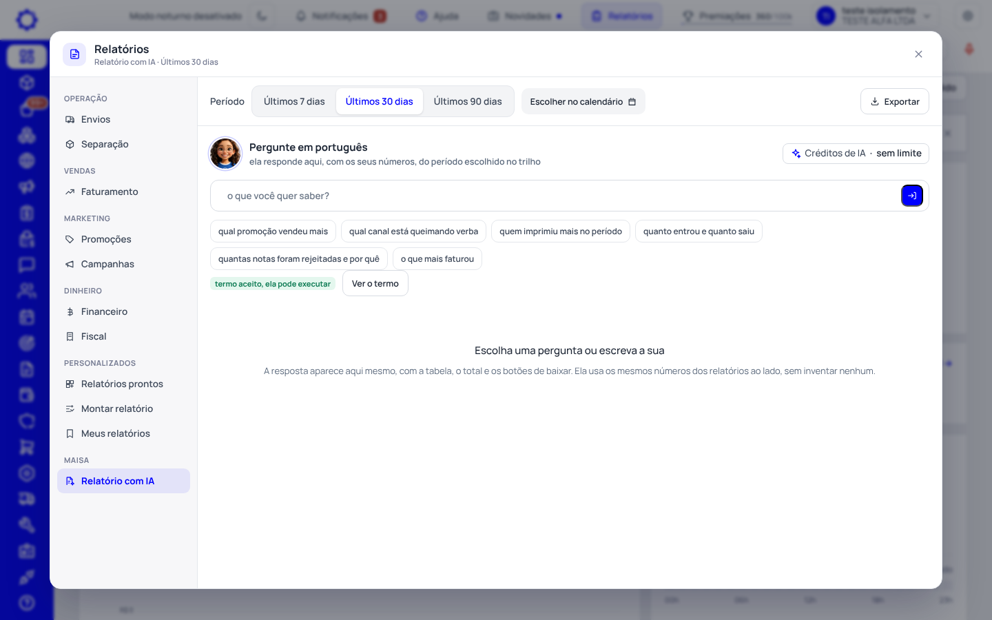 Passo 7: Pergunte em «Relatório com IA»