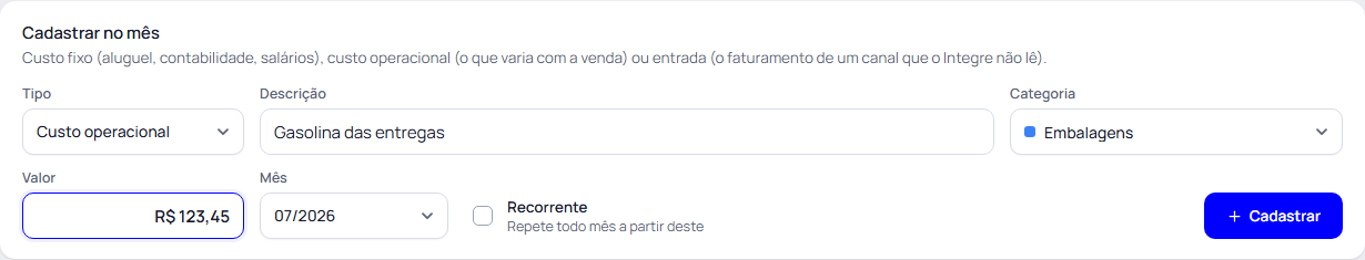 Passo 3: Cadastre no mês