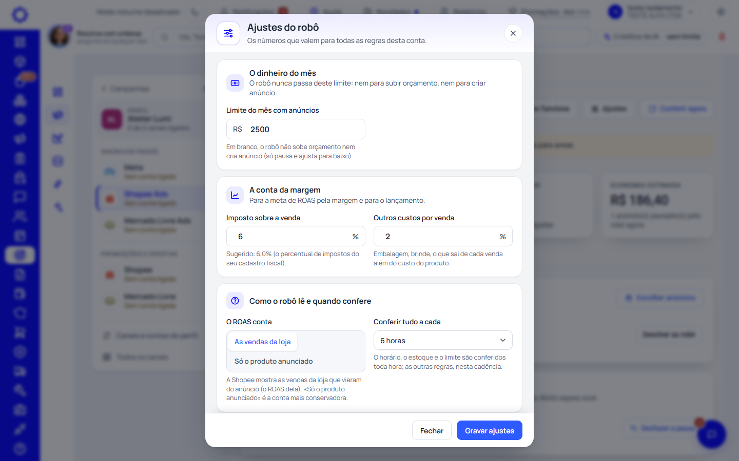 Passo 3: Abra «Ajustes» e diga o limite do mês