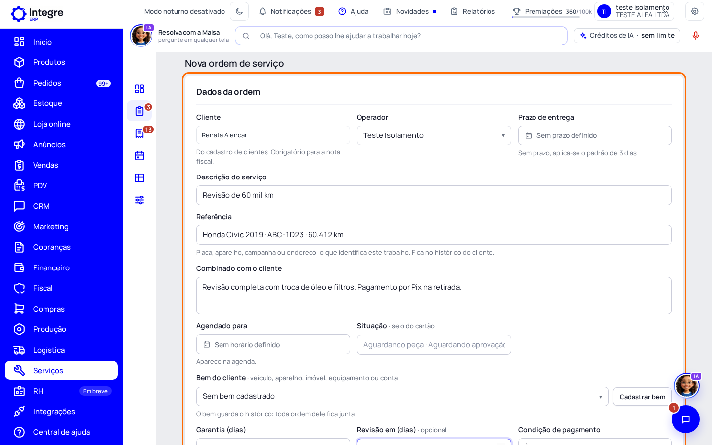 Passo 2: Preencha os dados da ordem