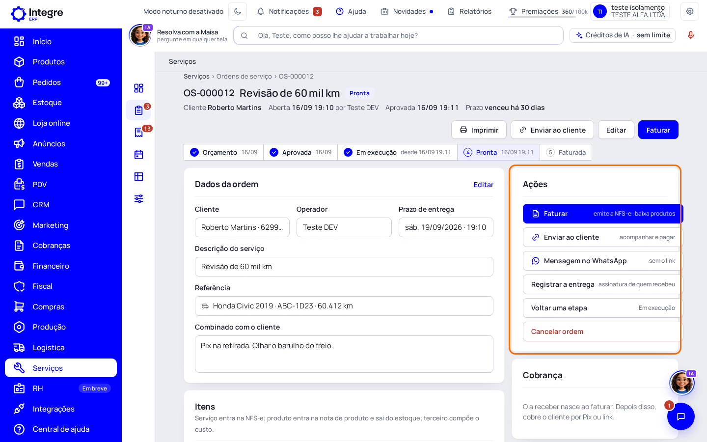Passo 5: Avance pelas etapas no quadro «Ações»