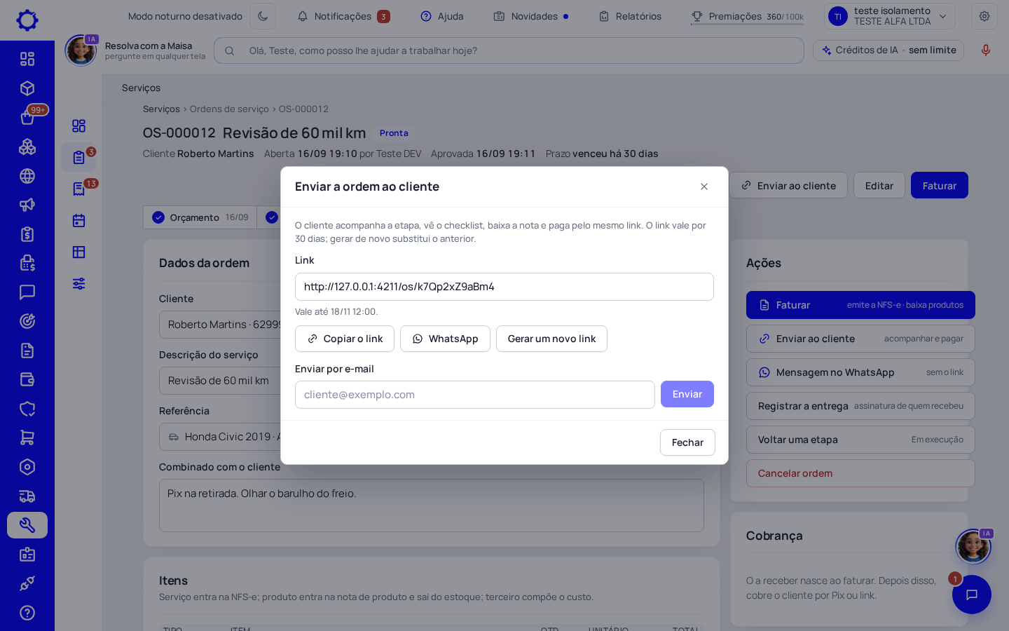 Passo 6: Mande o link para o cliente acompanhar e aprovar