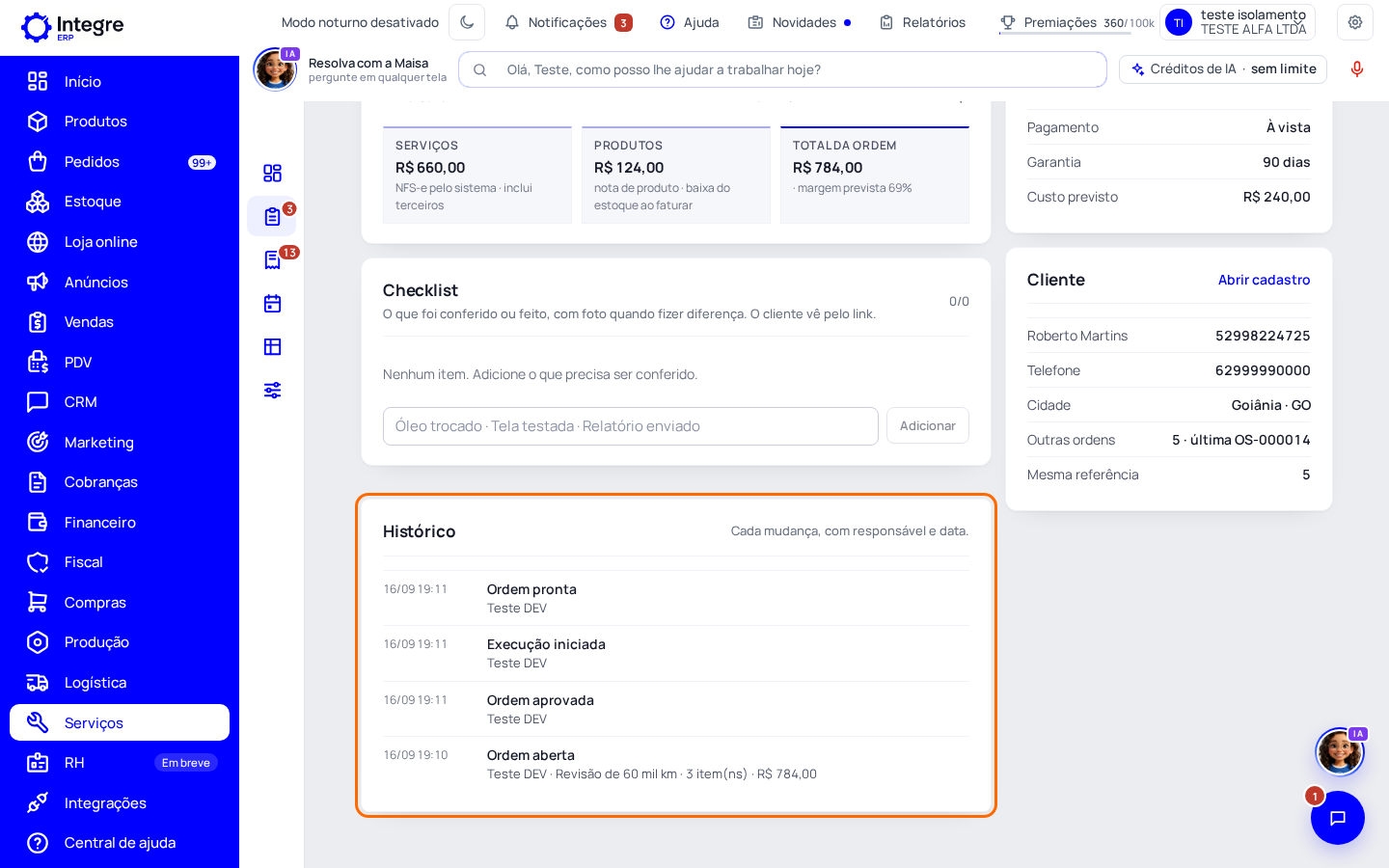 Passo 7: Use o checklist e confira o histórico