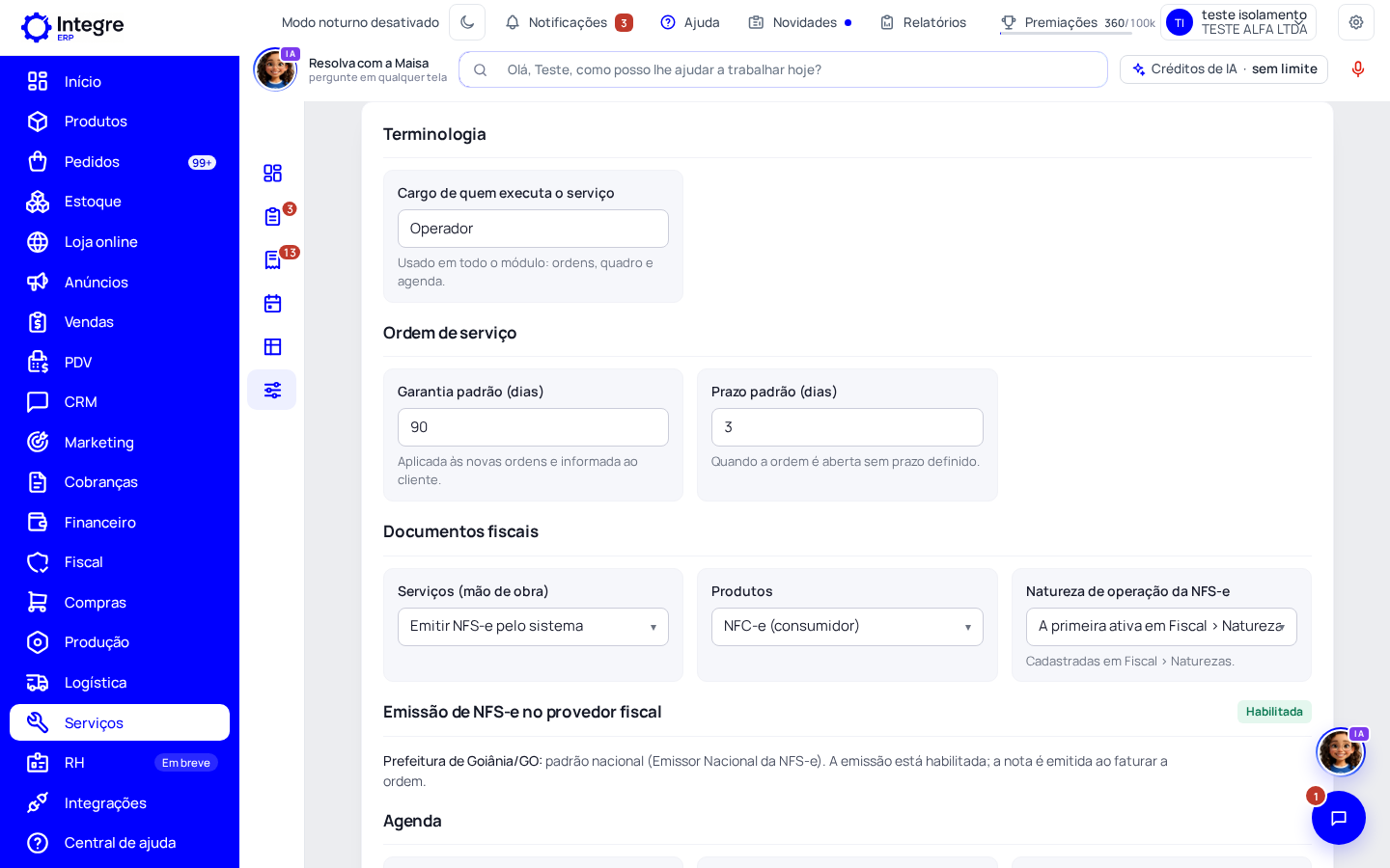 Passo 1: Abra Serviços › Configurações