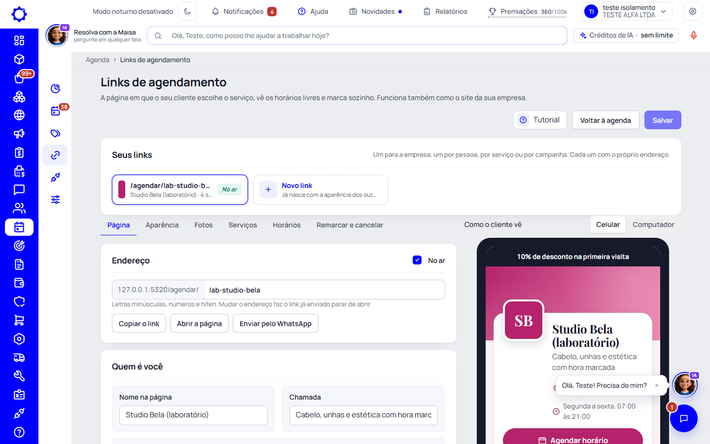 Passo 1: Abra «Links de agendamento»