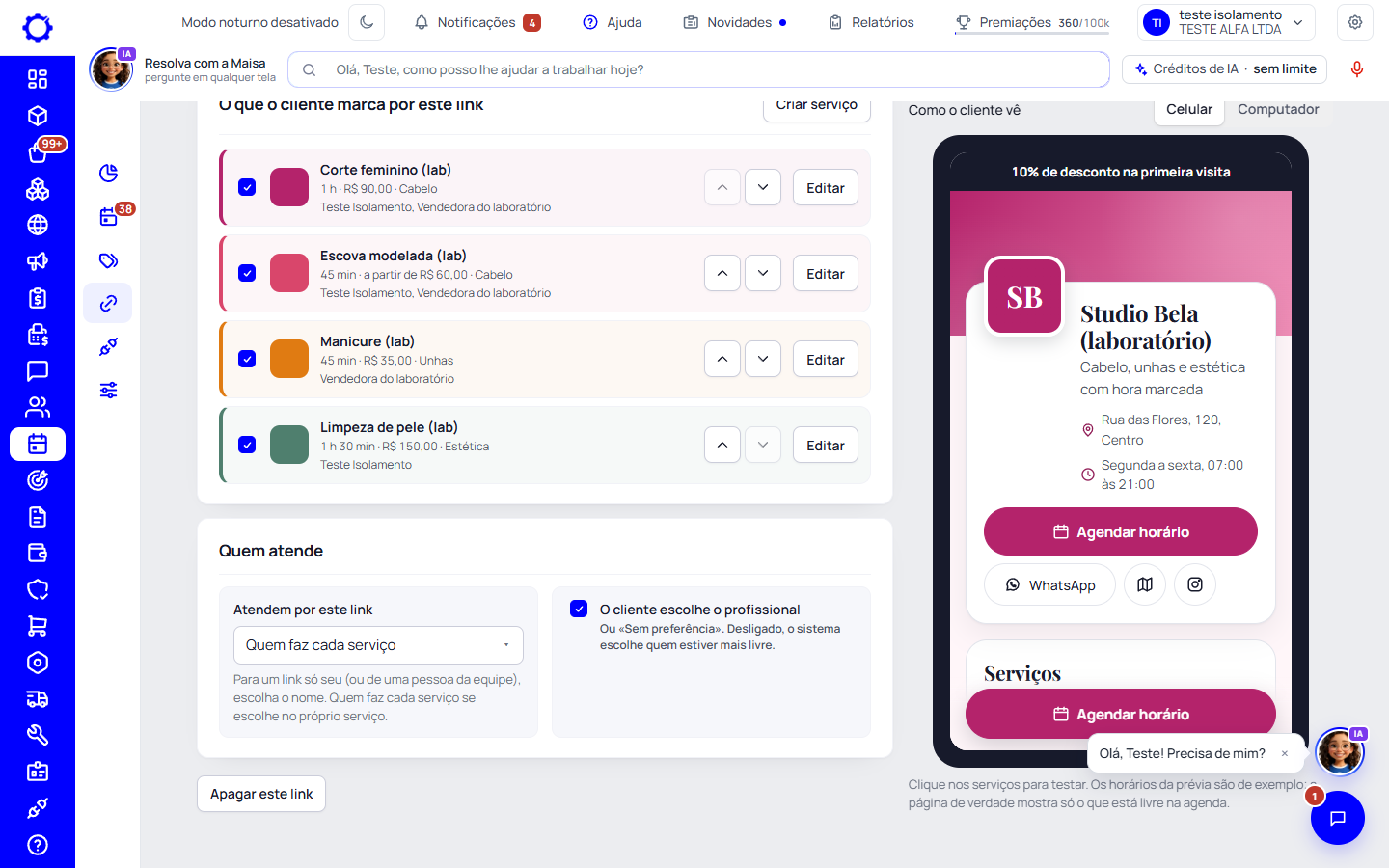 Passo 6: Na aba «Serviços», escolha o que se marca por este link