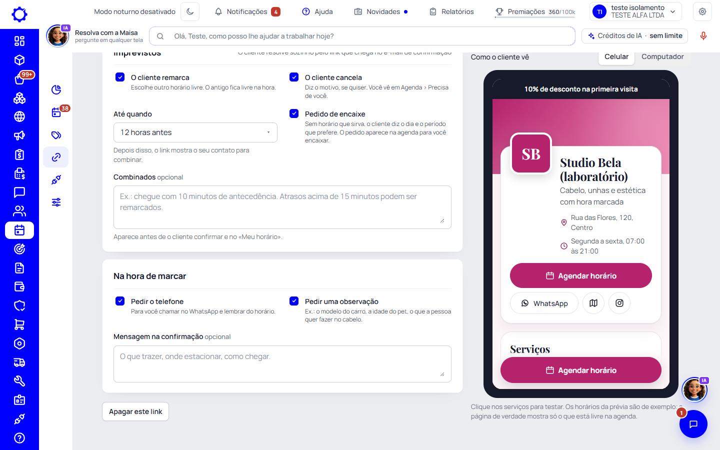 Passo 8: Na aba «Remarcar e cancelar», combine os imprevistos
