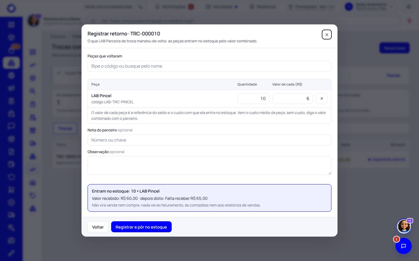 Passo 2: Registre o que voltou