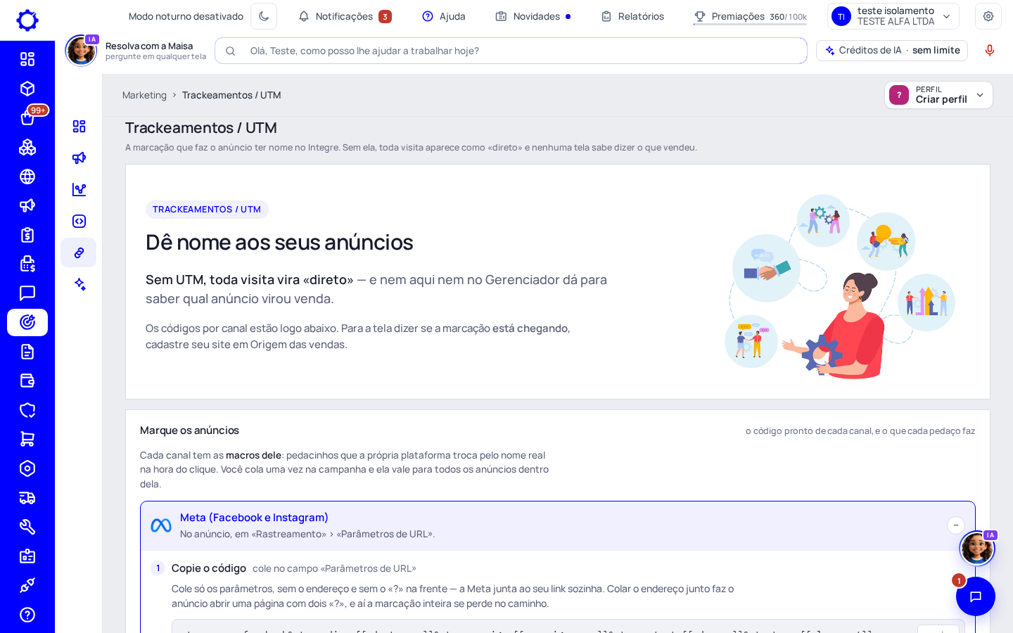 Passo 2: Marque os anúncios em Trackeamentos / UTM