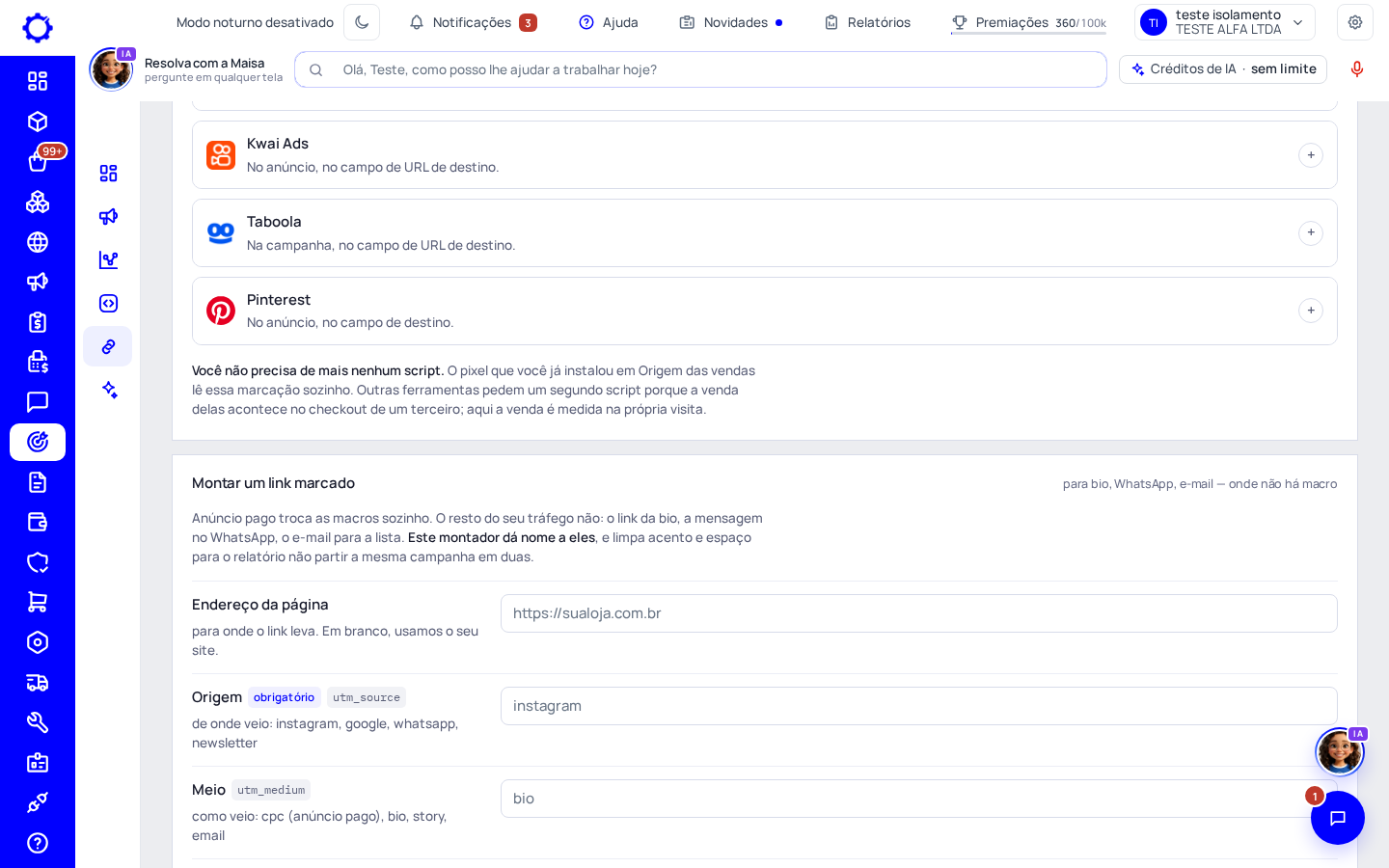 Passo 3: Monte um link marcado para bio, WhatsApp e e-mail