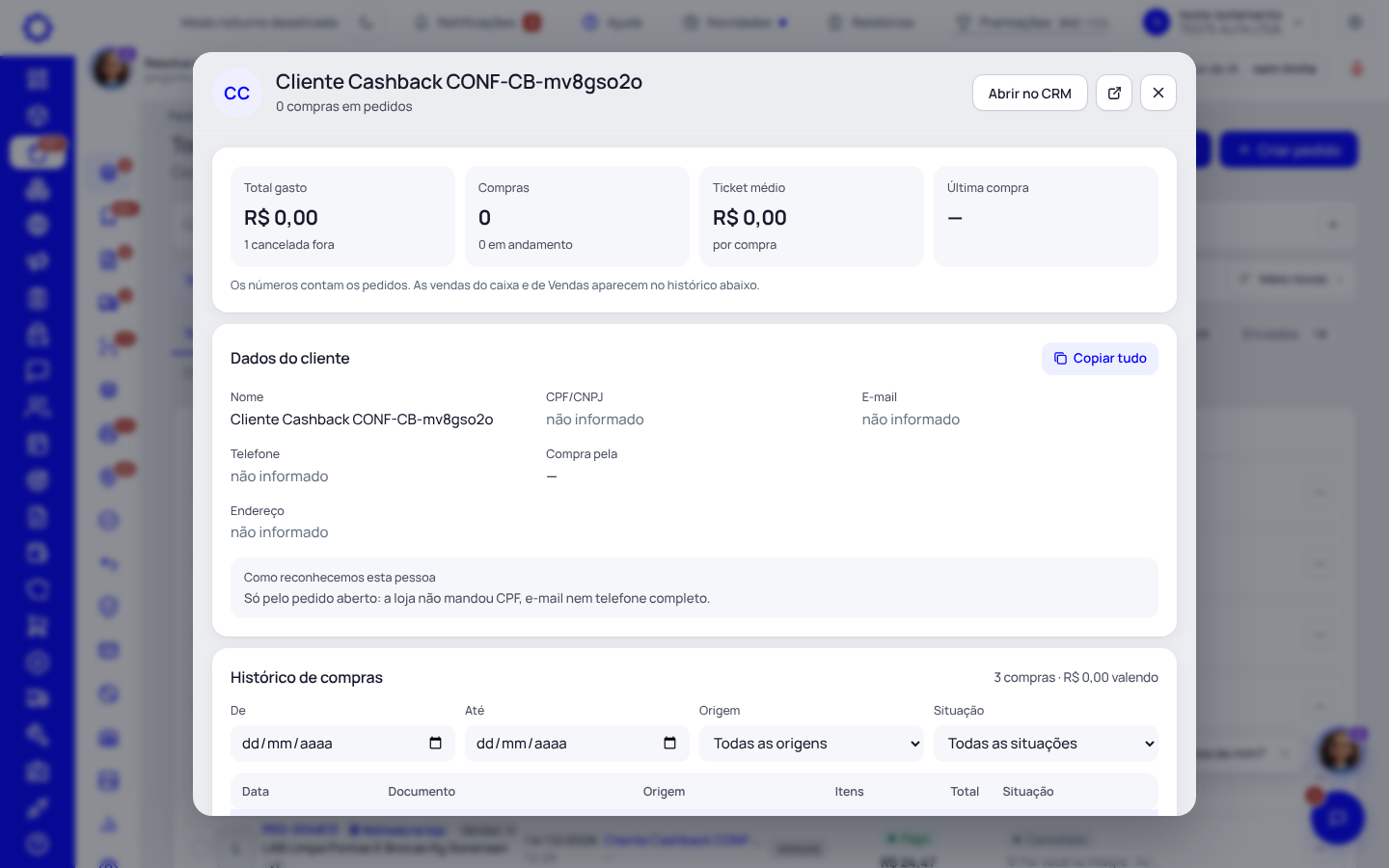 Passo 2: Abra pelo nome do cliente