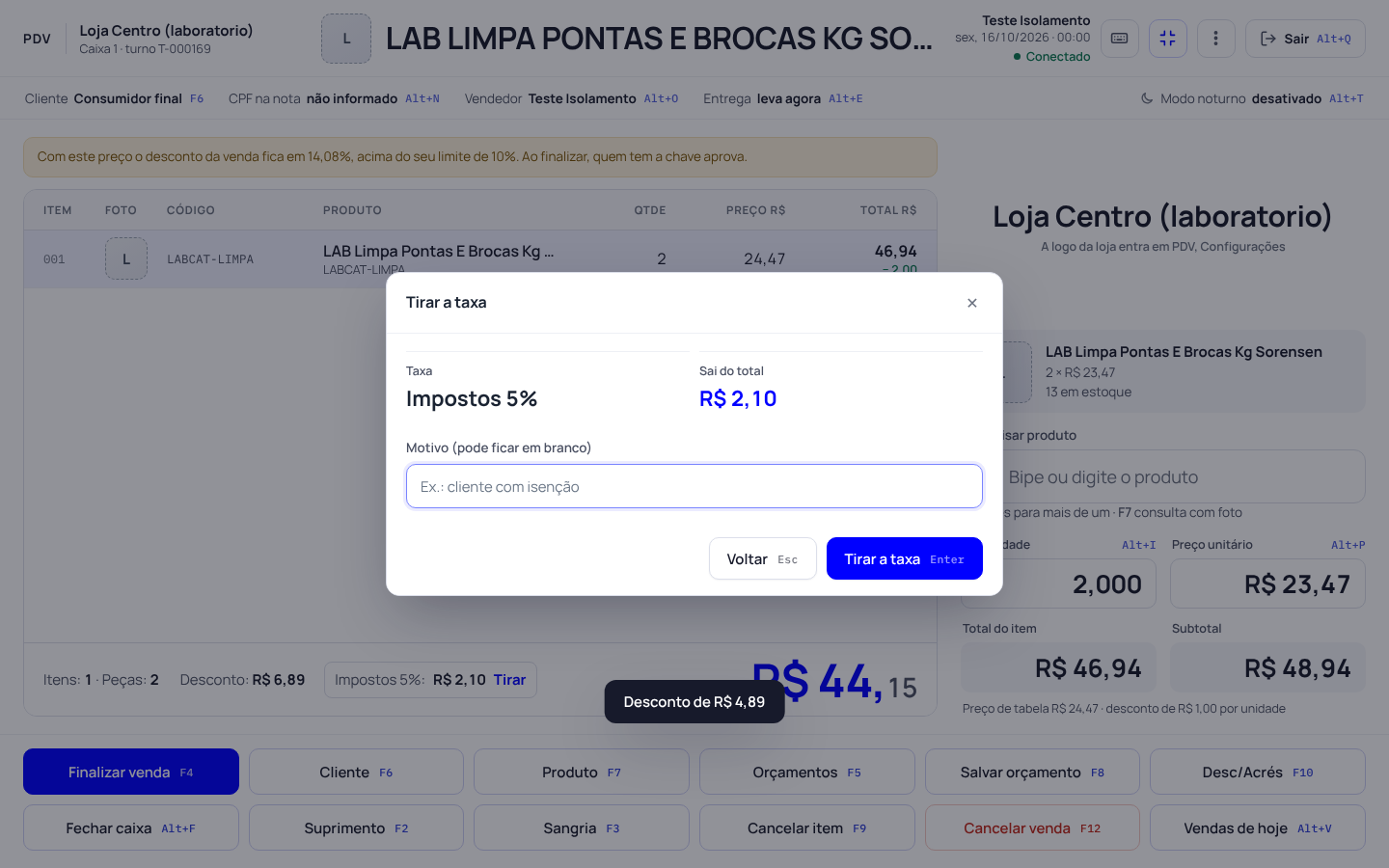 Passo 8: Tire a taxa de uma venda